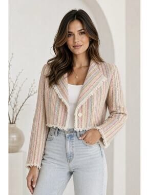 Something Navy Cropped Multicolor Tweed Blazer